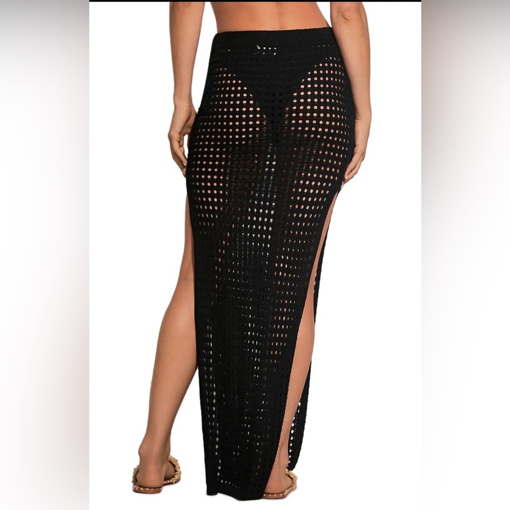 Elan Black Crochet Maxi Skirt Sheer Knit Beach Cover Up Size Small - Picture 3 of 7